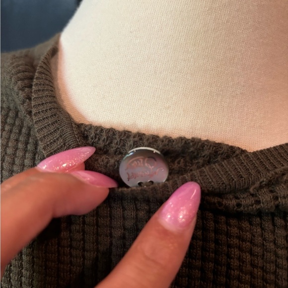 Olive Green V-Neck Sweater - Picture 4 of 5